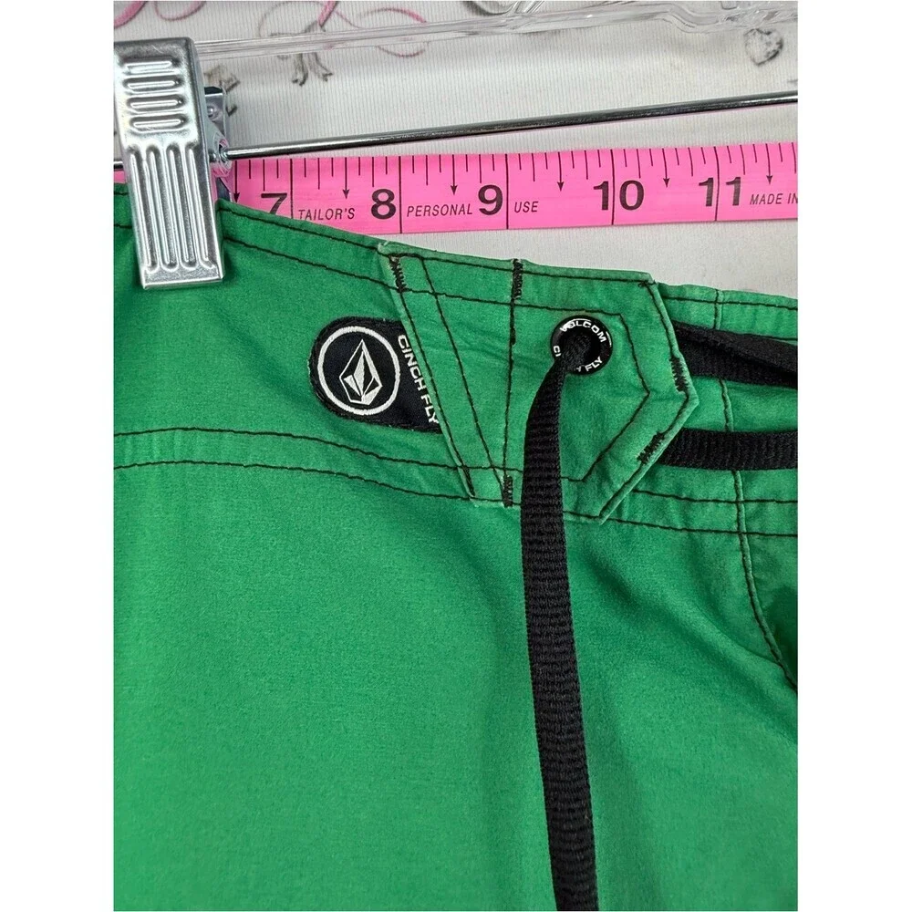 Volcom board shorts surf Green Black Neon Yellow Striped Board Shorts